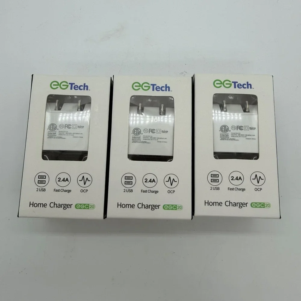 EGTech EGC20 Dual USB Wall Home Chargers 5V 2.4A Fast Charge White - Lot of 3